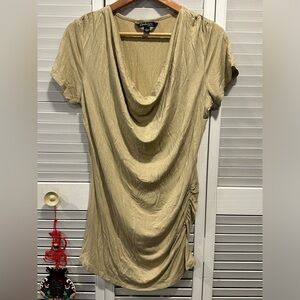Chadwick’s solid beige size large short sleeve tunic blouse w/cowl neck collar